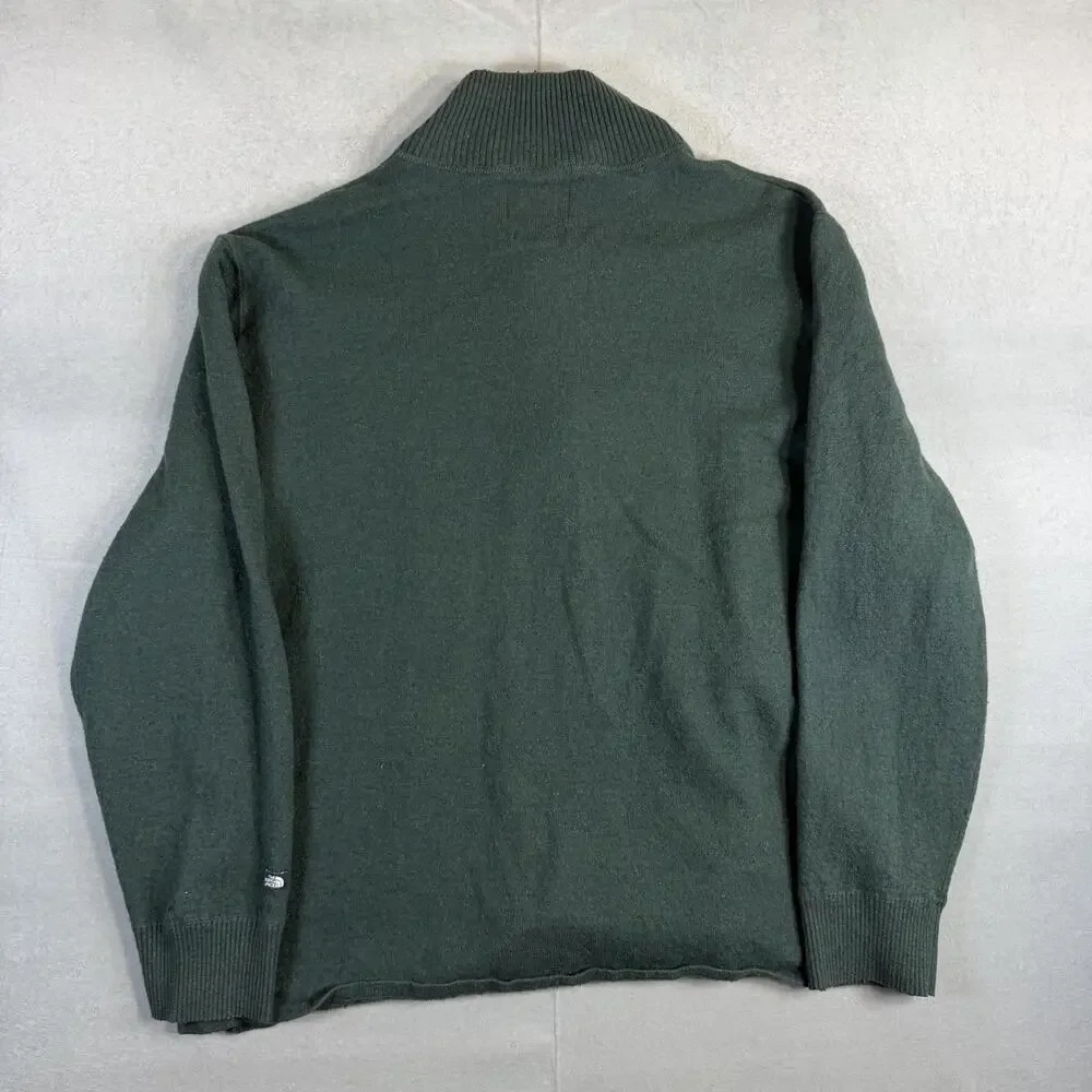 Vintage North Face 1/4 Sweater Mens L-XL Boxy Green Wool Blend Zip Pullover 90s